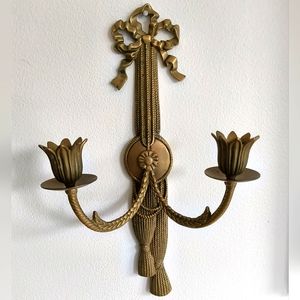 Vintage Andrea by Sadek Brass Candle Holders Wall Sconce Ribbon And Tassel